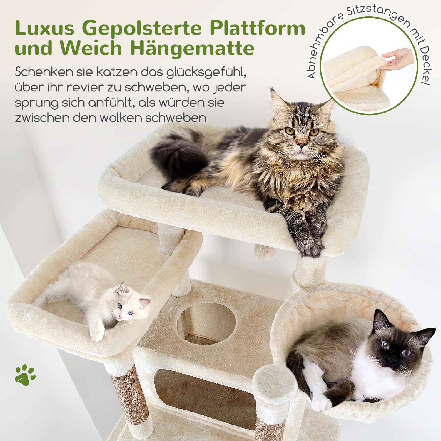 Globlazer F83B Kratzbaum XXL Beige 213 cm für Groß Katzen Katzenbaum Stabil | Extra großer, Über 2 Meter katzenbaum mit 2 Große Katzenhaus, Plattforms, Hängematte, für 3-5 mehrere große Katzen Maine Coon
