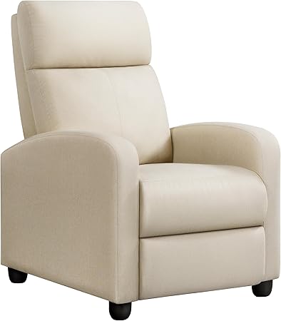 Yaheetech Modern Fabric Recliner Chair Sofa Adjustable Single Sofa with Thicker Seat Cushion and Backrest for Living Room Home Theater, Beige