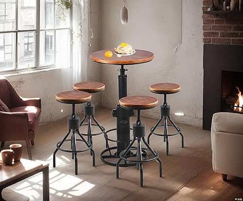 Miniatura 9 de Diwhy Taburete de bar industrial vintage con altura ajustable, taburete de cocina estilo francés de granja, silla giratoria, madera maciza Chiar,