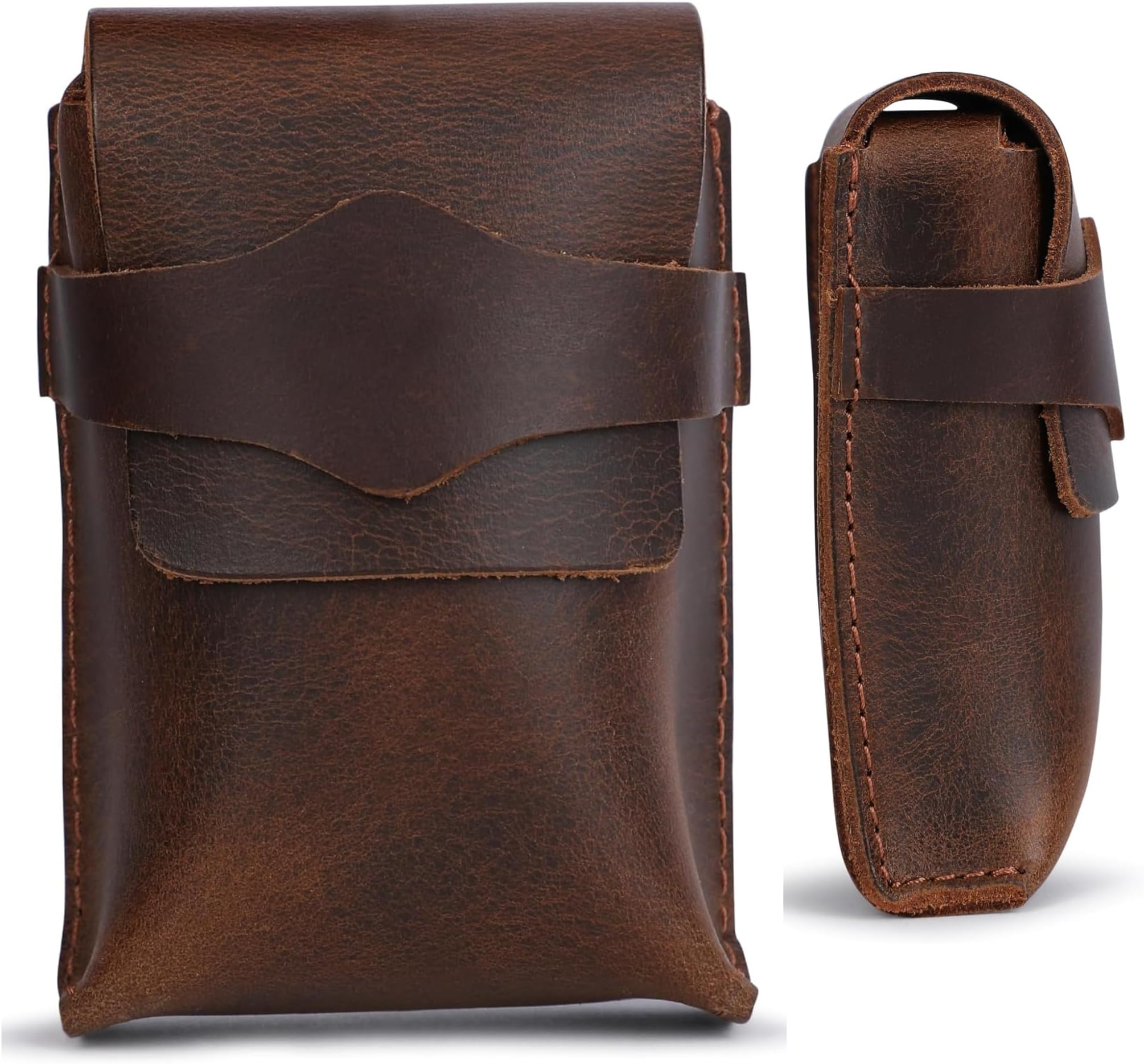Brown Leather Playing Card Case Protector Fits Poker & Bridge Size Cards - Handmade Full-Grain Leather Playing Cards Holder Storage Box - Playing Card Travel Case Coin Pouch Money Organizer