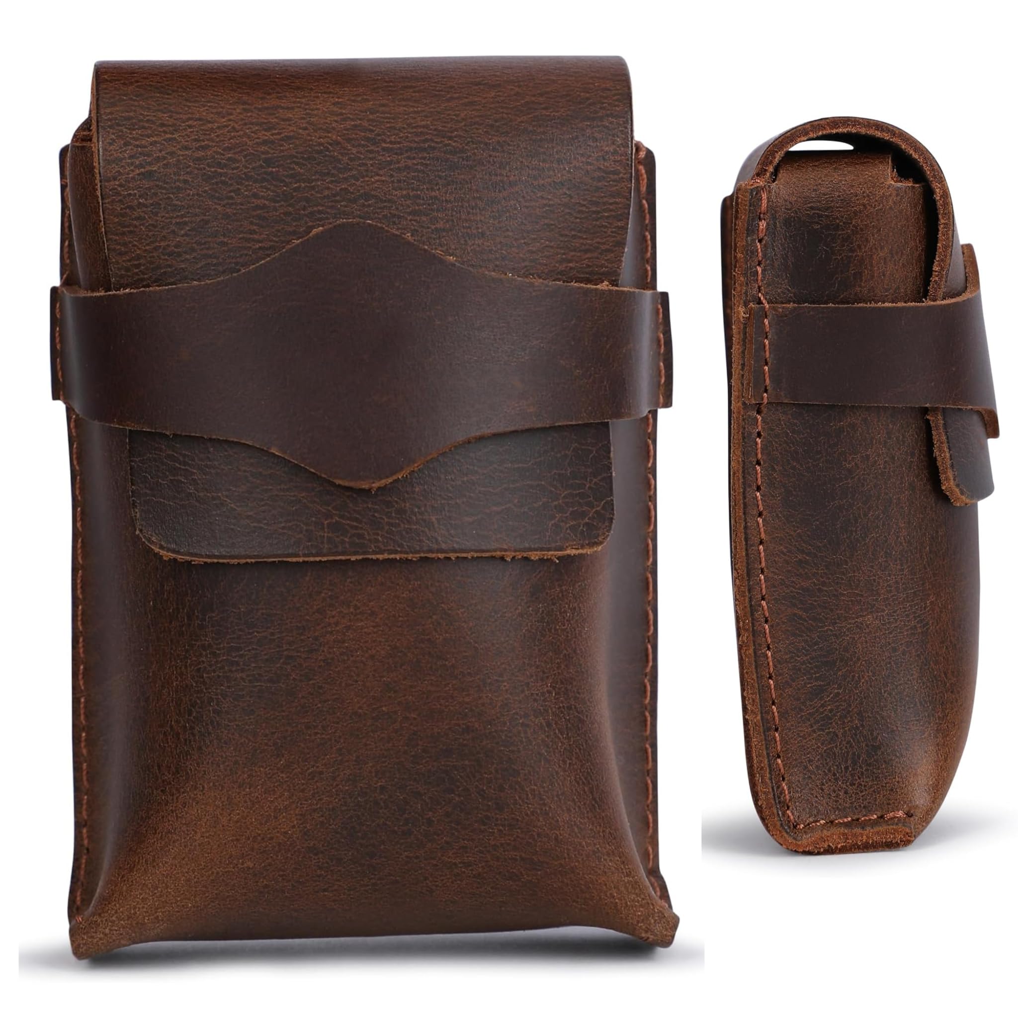 TheAntiq Brown Leather Playing Card Case Protector Fits Poker & Bridge Size Cards - Handmade Full-Grain Leather Playing Cards Holder Storage Box - Playing Card Travel Case Coin Pouch Money Organizer