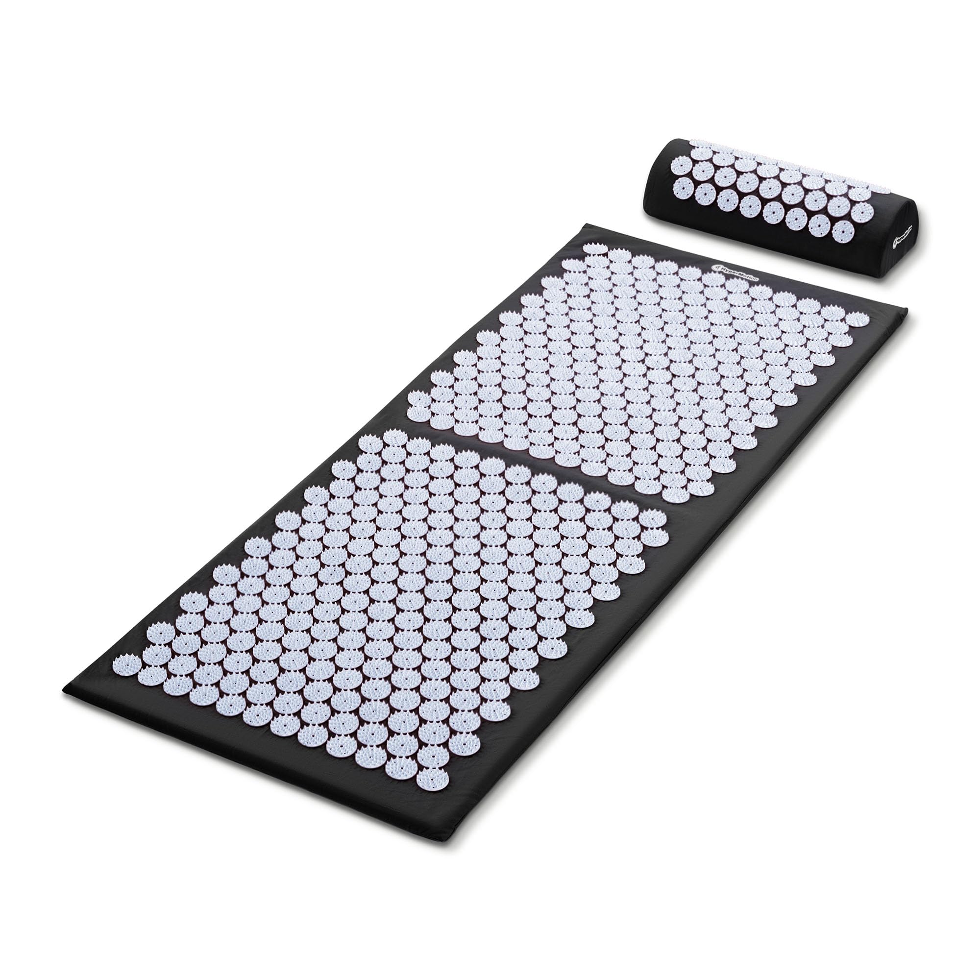HyperMotion Akupressurmatte mit Kissen - Akupunktur Matte - Massagematte Ganzkörpermassage und Regeneration, Akupressurmatte Set für Entspannung Schwarz-Weiß, 130 x 50 x 2 cm