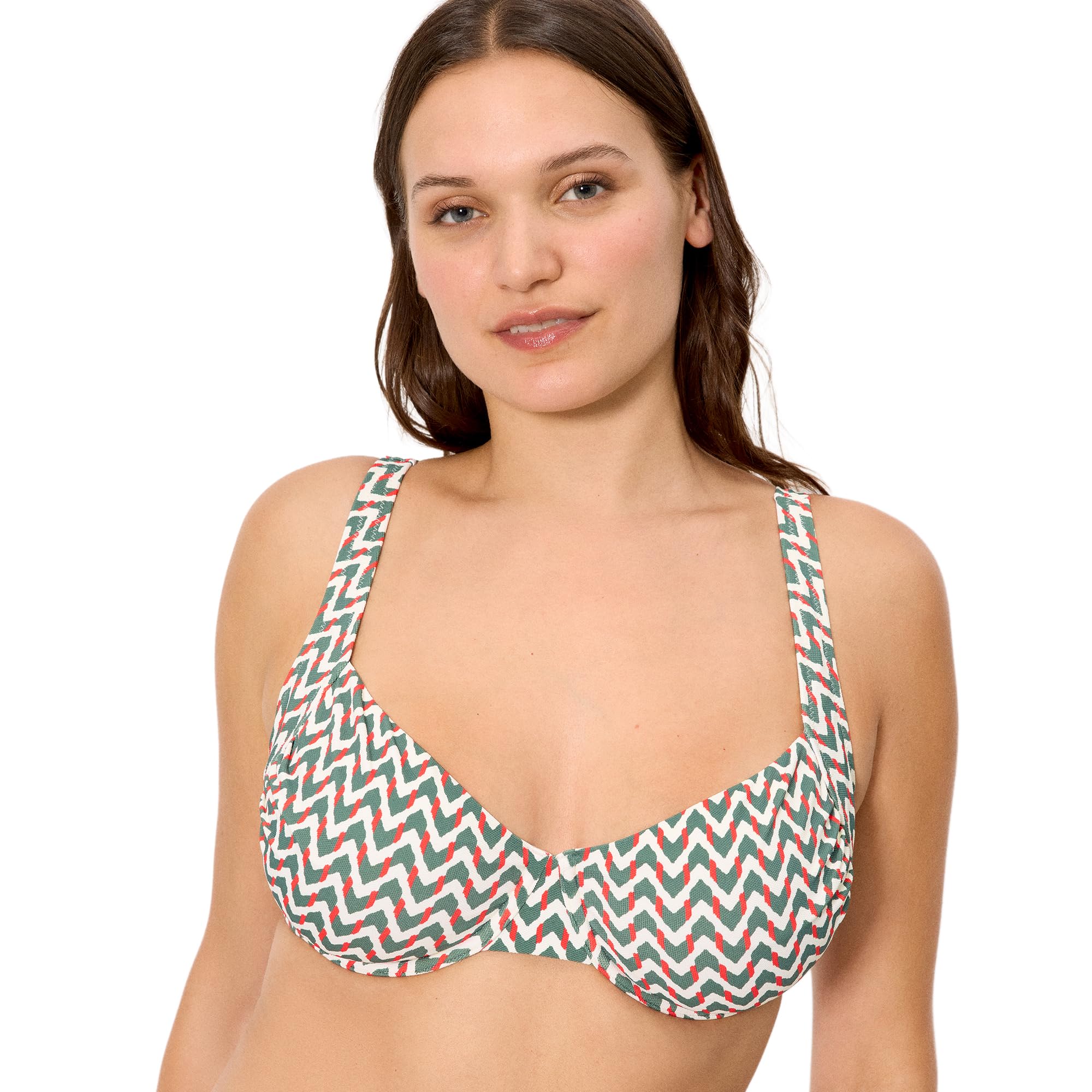 YSABEL MORA. Top Bikini Reductor Micropiqué Estampado. Sujeción Firme y Forma Natural para Copas E y F Colección Sunset.