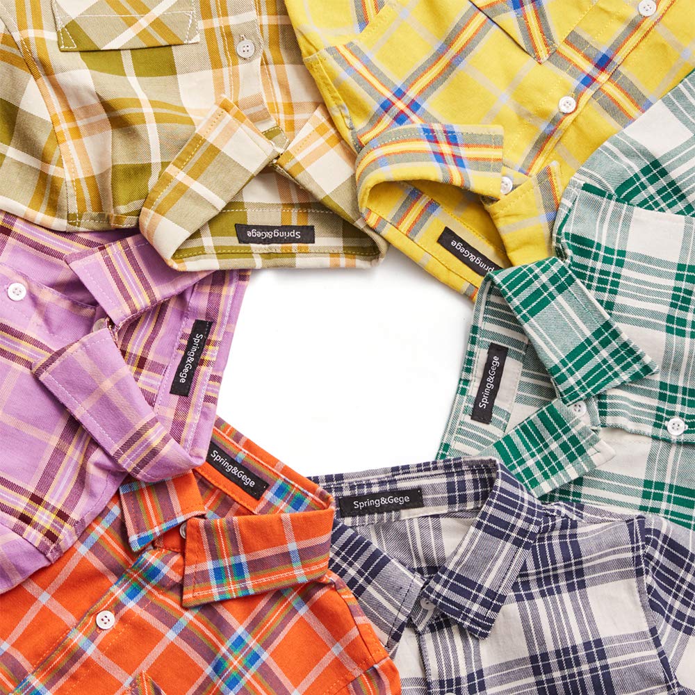 Spring&Gege Ragazzi Cotone a Quadri Manica Corta con Bottoni Camicie per Bambini