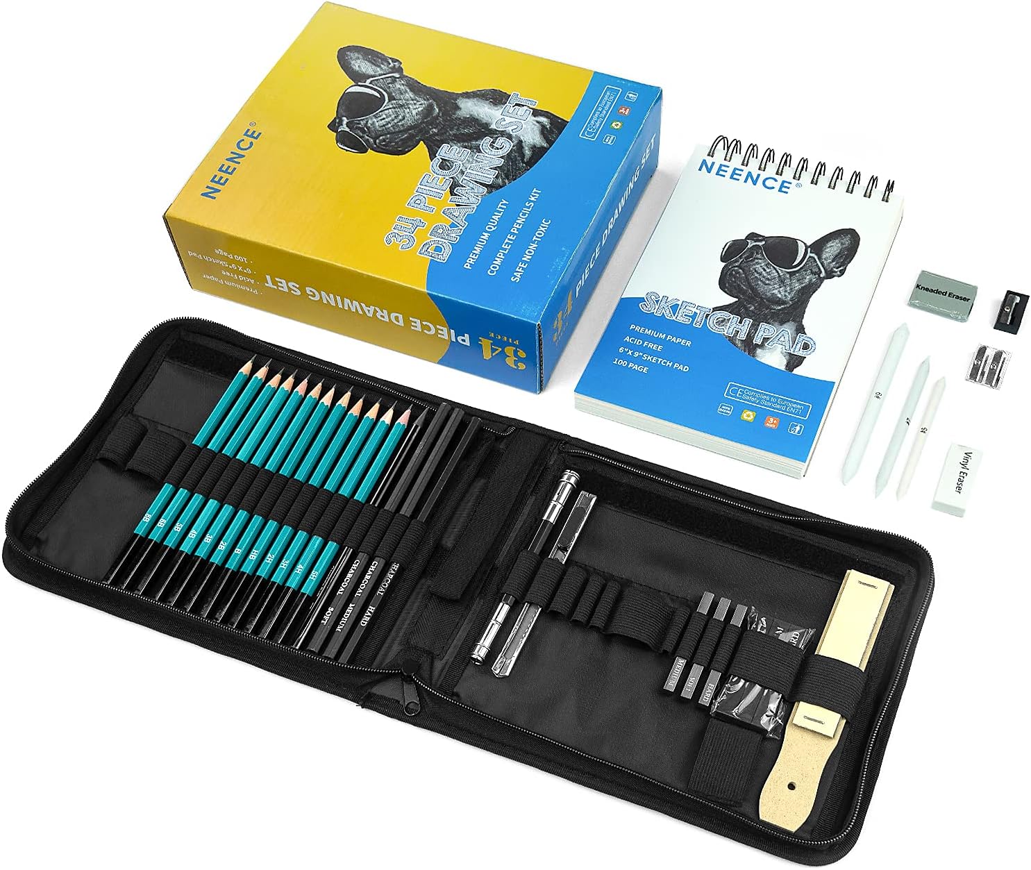 NEENCE Drawing Pencil Set - Sketching, Graphite and Charcoal Pencils Art Kit and Supplies.100 Page Drawing Pad, Kneaded Eraser, Blending Stump. Sketch Pencil for Students Kids Teens and Adults (Green) : Arts, Crafts & Sewing