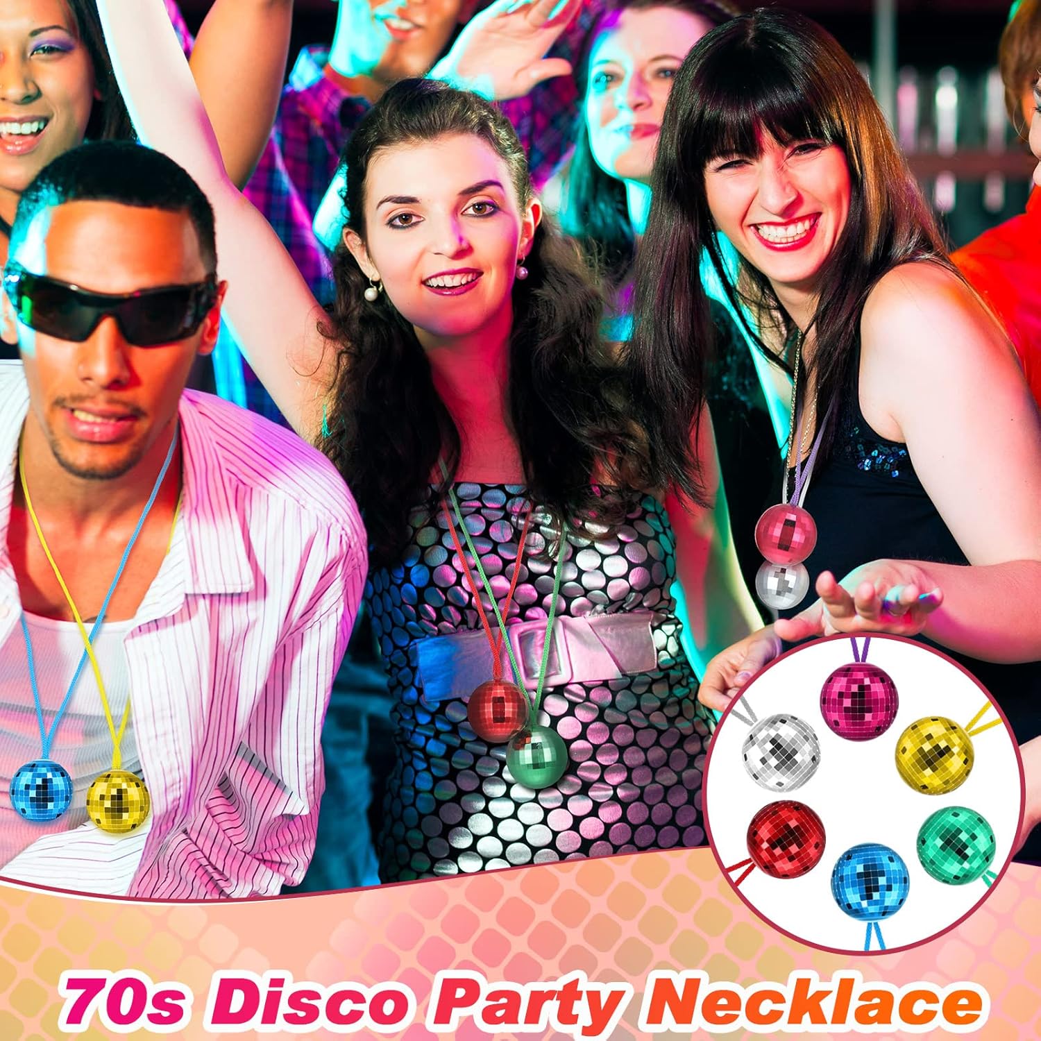 Junkin 42 Pcs Disco Ball Necklaces Christmas Ball Necklaces 70s Disco Party Chain 1.5 Assorted Color Decor Accessories for Halloween Party Favor Xmas Home Decor Costume Accessories(Multicolor)