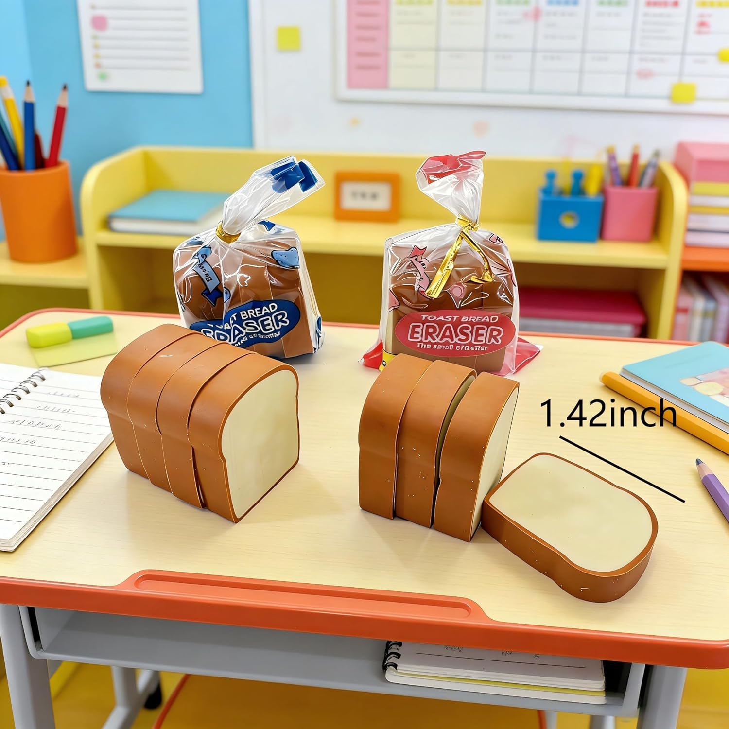 16 Pcs Bread Erasers Mini Novelty Toast Cute Bread Shaped Erasers Food Pencil Erasers for School Classroom Rewards Party Favors Back to School Supplies