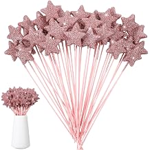 Suzile 60 Pcs Rose Golden Star Floral Picks 8 Pink Glitter Star Stem