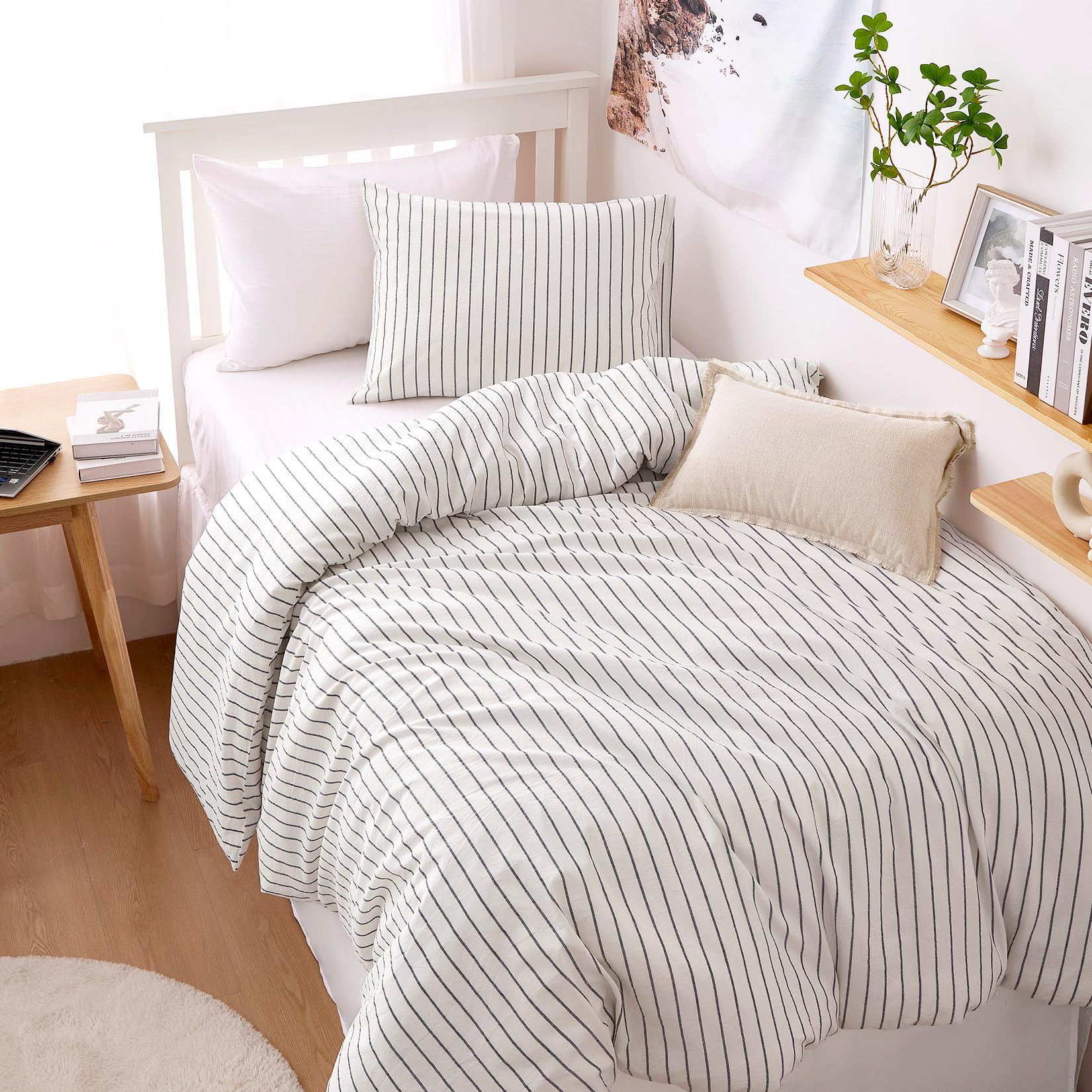 Amazon.com: Wake In Cloud Striped Cotton Duvet Cover Set, White