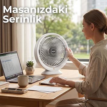 Asonic Masa Üstü USB Type-C Fan - 6 inç Sessiz Mini Vantilatör, 180 Derece Ayarlanabilir Açı, Kompakt Taşınabilir Kişisel Masa Fanı (Beyaz/Gri)