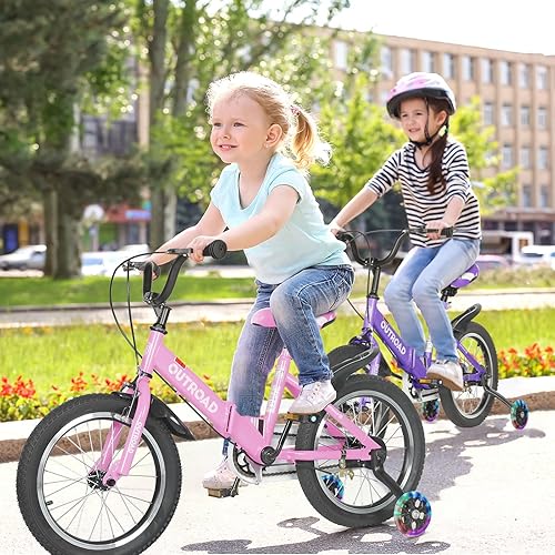 Miniatura 7 de Outroad - Bicicleta infantil para niños y niñas de 3 a 9 años, bicicleta para niños de 14, 16 y 18 pulgadas, con ruedas de entrenamiento, bicicletas