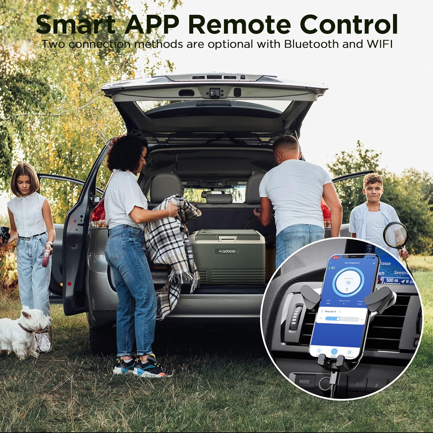 AAOBOSI 12 Volt Car Refrigerator, 42 Quart (40L) Portable Car Fridge, -4℉~68℉ Electric Cooler, RV Car Freezer APP Control,12/24V DC & 110-240V AC Compressor Cooler for Truck, Camping, Travel,