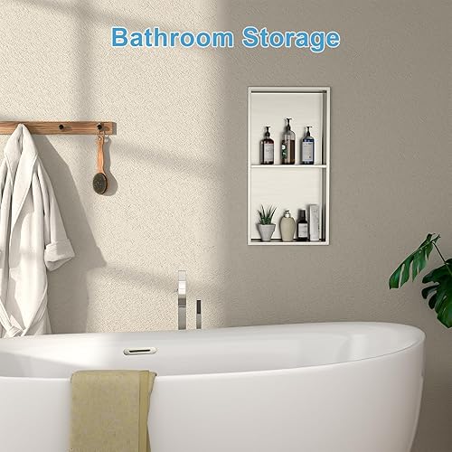 Miniatura 2 de Nicho de ducha de acero inoxidable, 12 x 24 pulgadas, estante doble de acero inoxidable, decoración rectangular, para baño, nicho de pared, jabón,