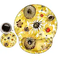 DINKY Ergonomic Mouse Pads, Cute Mouse Pad with Wrist Rest Support Gel, Non-Slip PU Base Mouse Mat with Memory Foam for Home, Office and Gaming, Easy Typing & Pain Relief-Sunflora