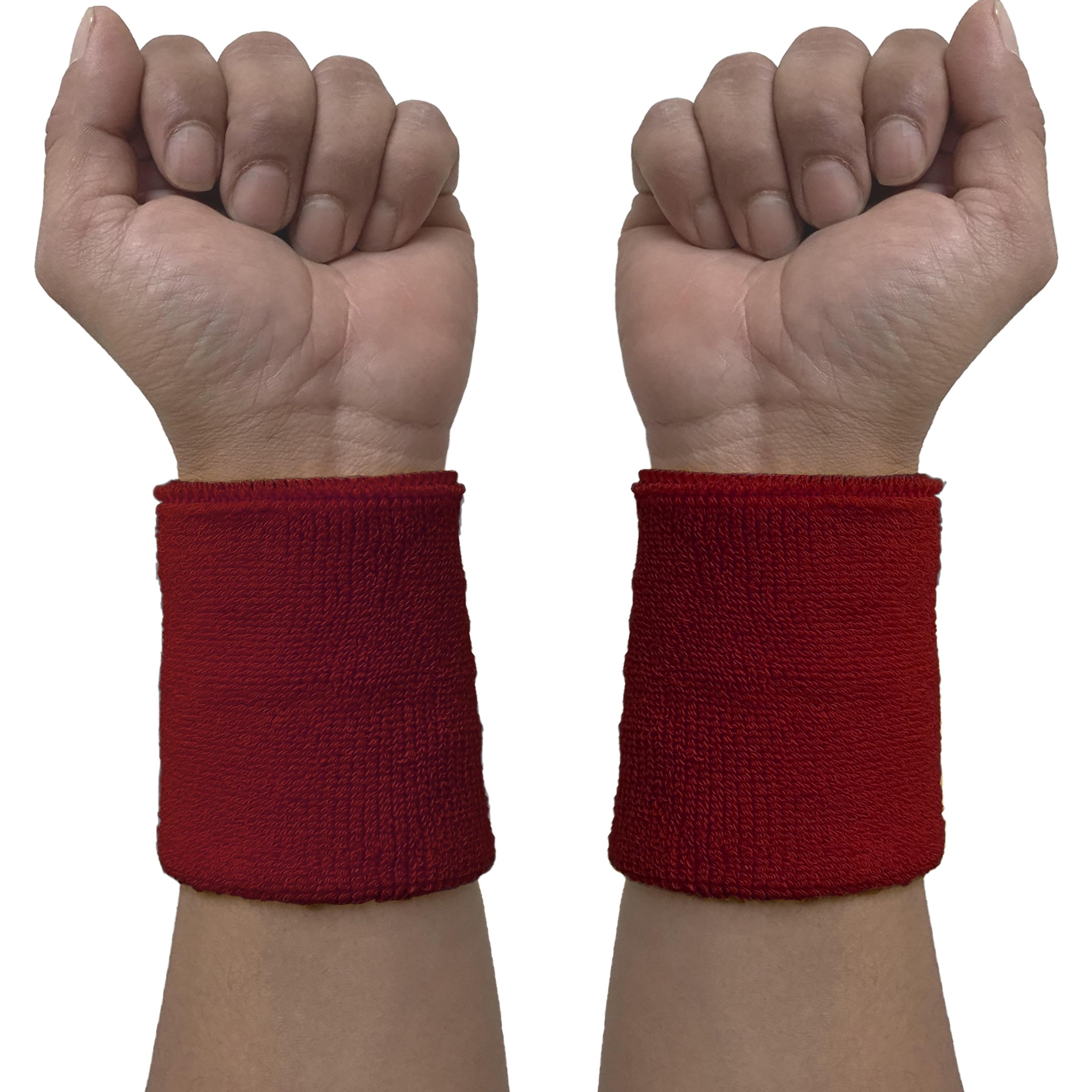 Couver Wrist Sweatband - Dark Red Solid Cotton Terry Colth Sport Wristband(1 Pair) โ image 1