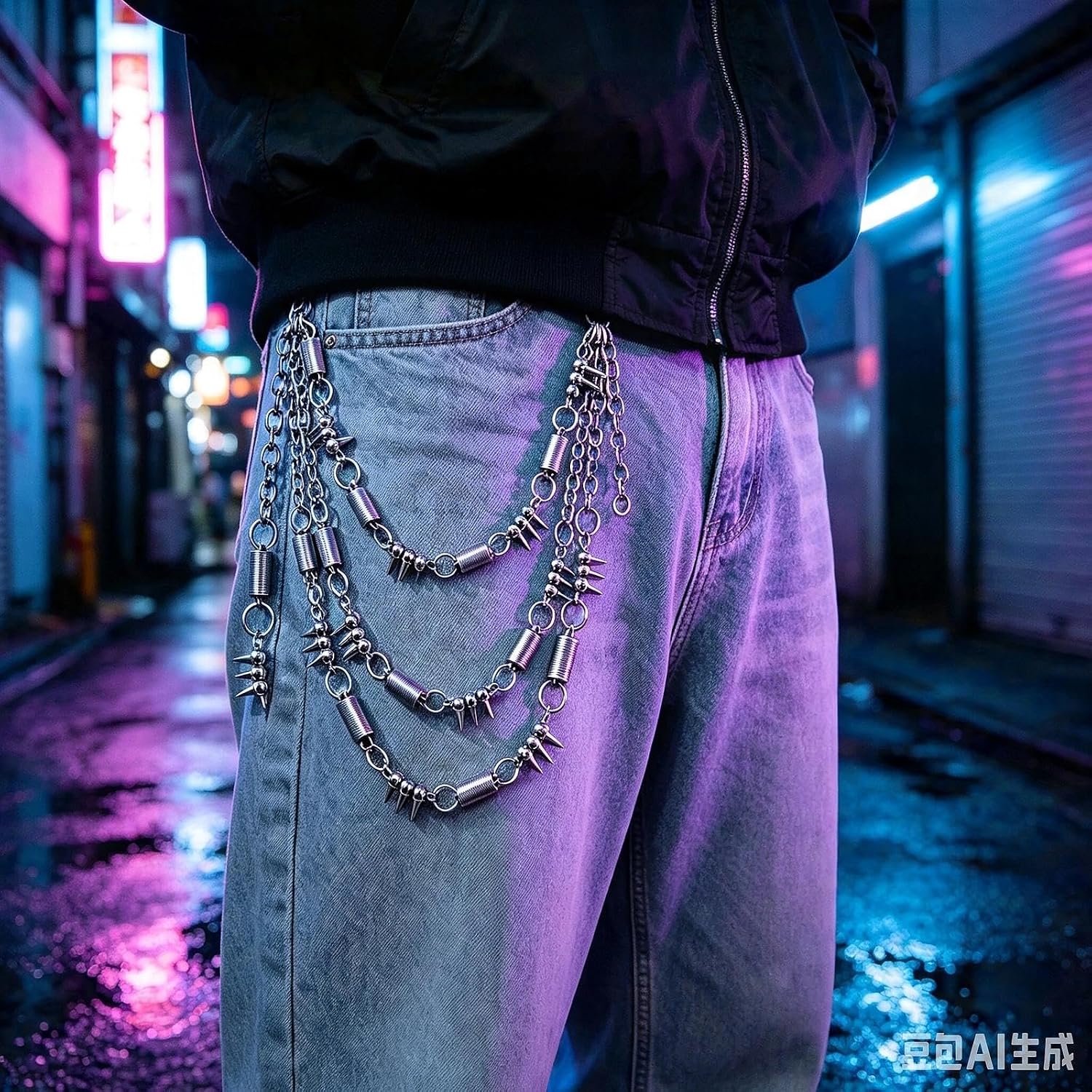 Gothic Multi-Layer Steel Spike Cone Waist Pant Chain for Jeans Backpack image 3