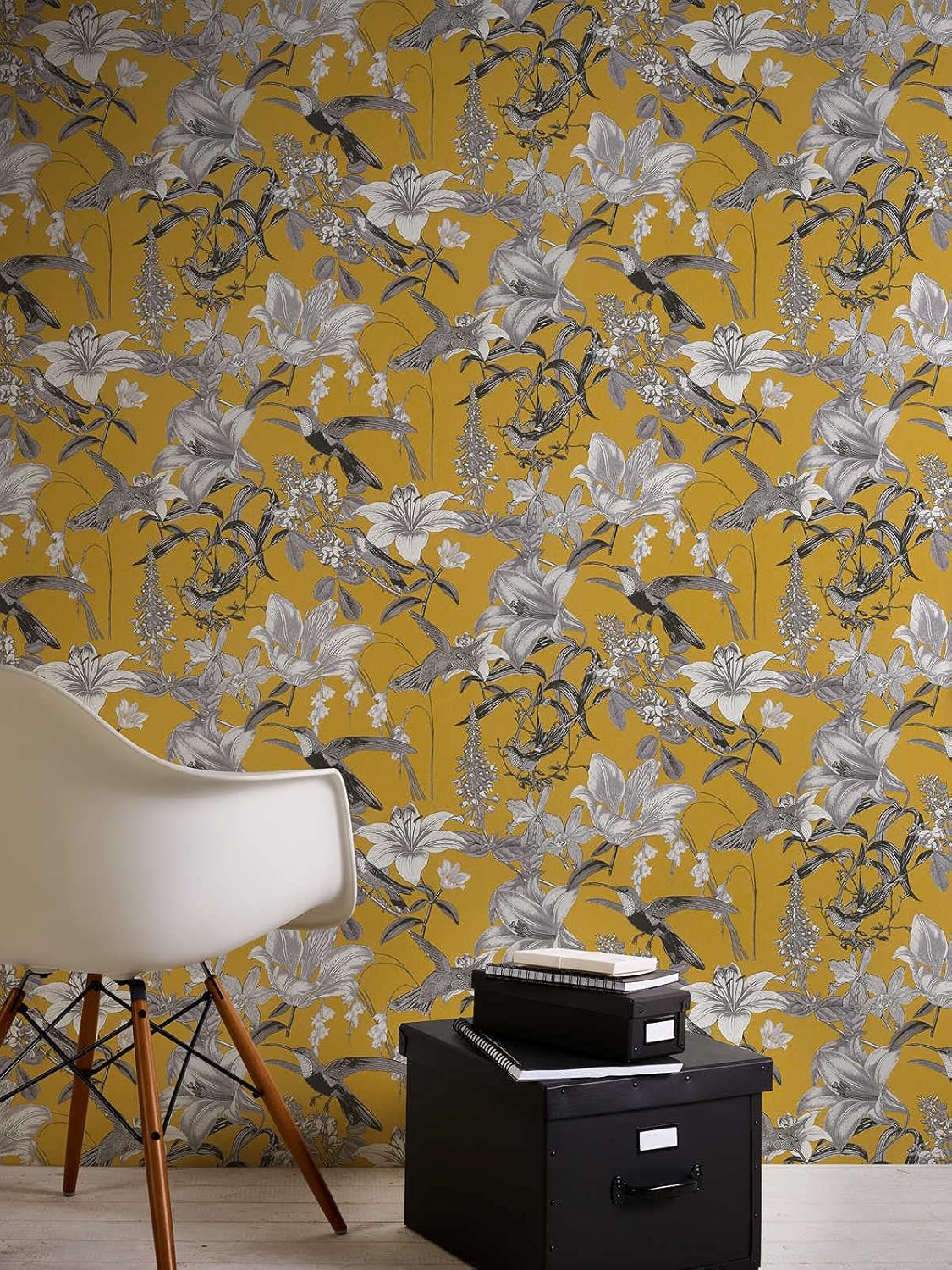 Architects Paper Floral Wallpaper Jungle Chic Non-Woven 10.05 m x 0.53 m Yellow Grey Black Made in Germany 377013 37701-3
