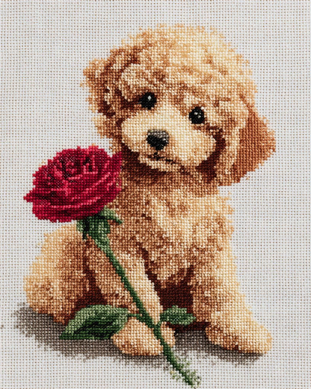 RKFLGEW DIY Seed Bead Embroidery Kits Poodles and Flowers 30x40cm