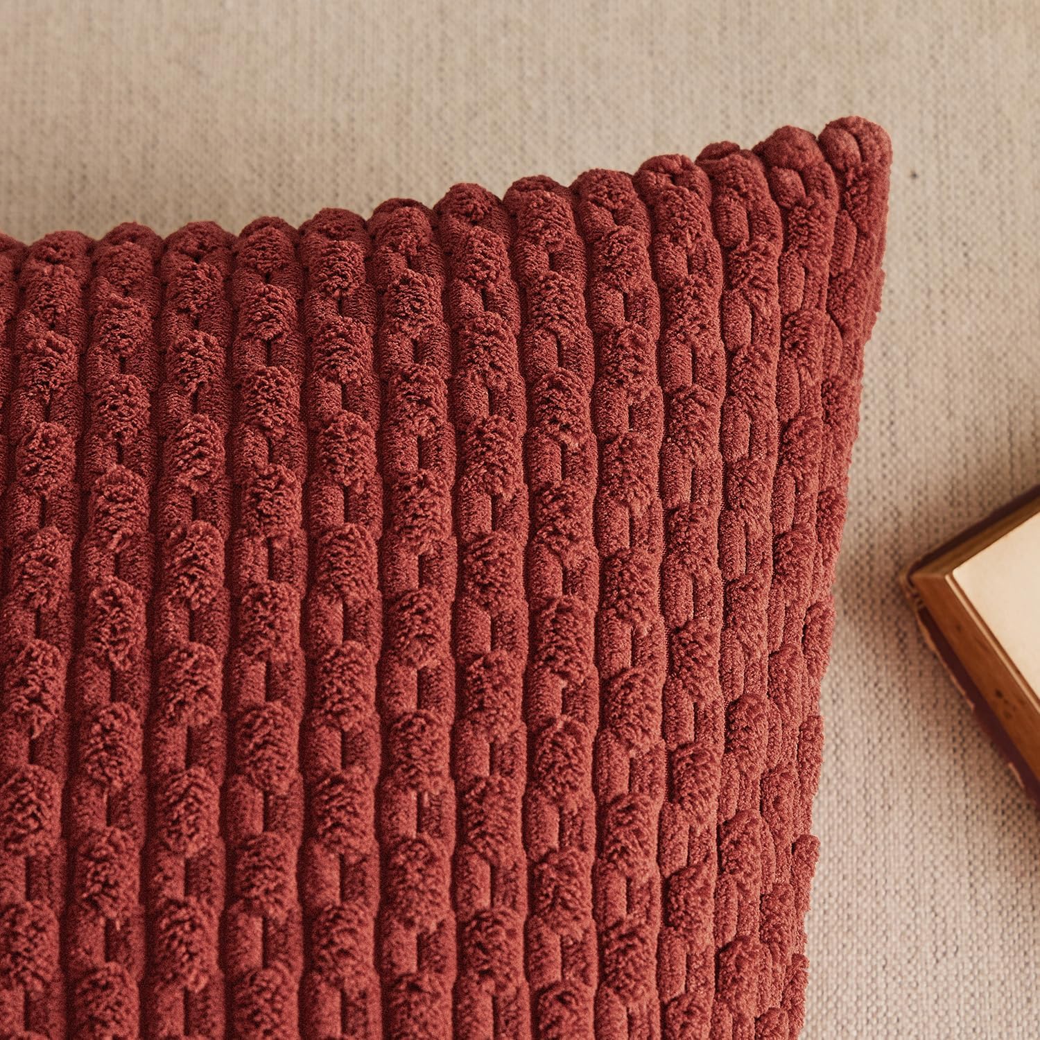 Kevin Textile Soft Corduroy 18x18 Inch Pillow Covers 2 Pack, Burnt Brick image 2