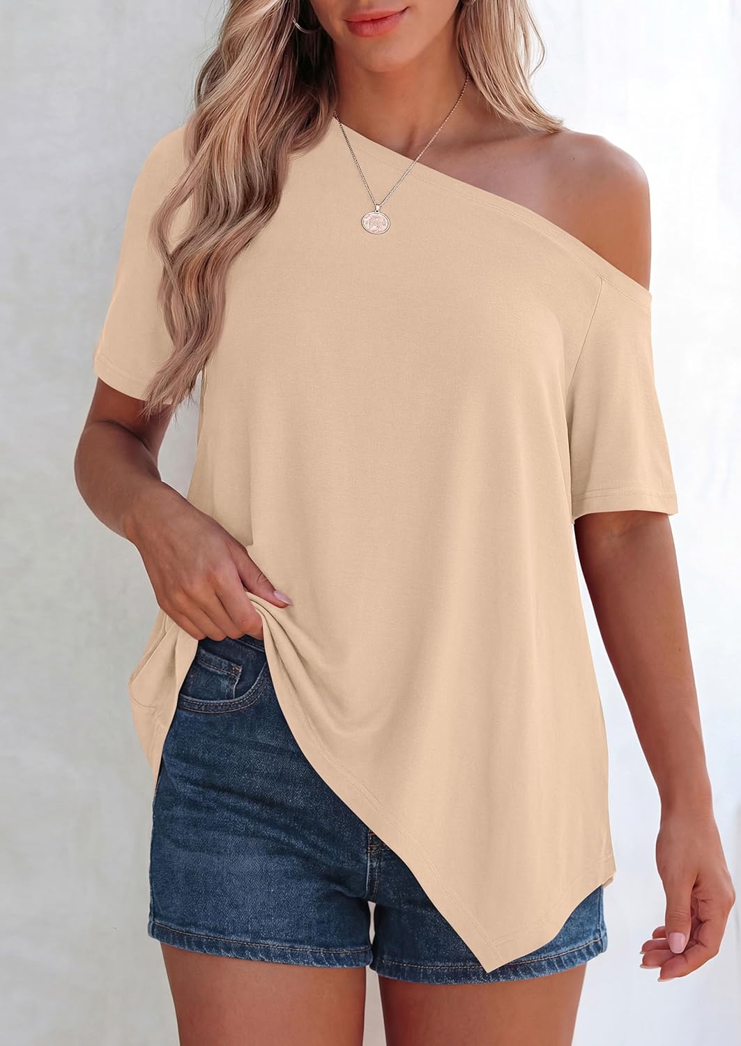 PRETTYGARDEN Womens Off The Shoulder Summer Tops Short Sleeve Tunic Blouse 2026 Casual Spring Asymmetrical Oversized Tshirts - Image 4