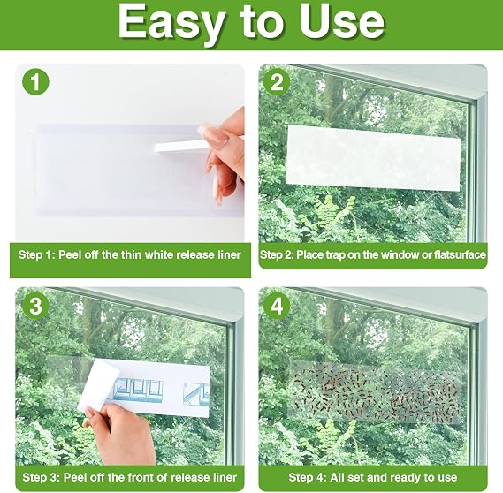 60 Pack Window Fly Traps, Window Fly Stickers Indoor, Sticky Fly Traps, Fly Catcher for Home