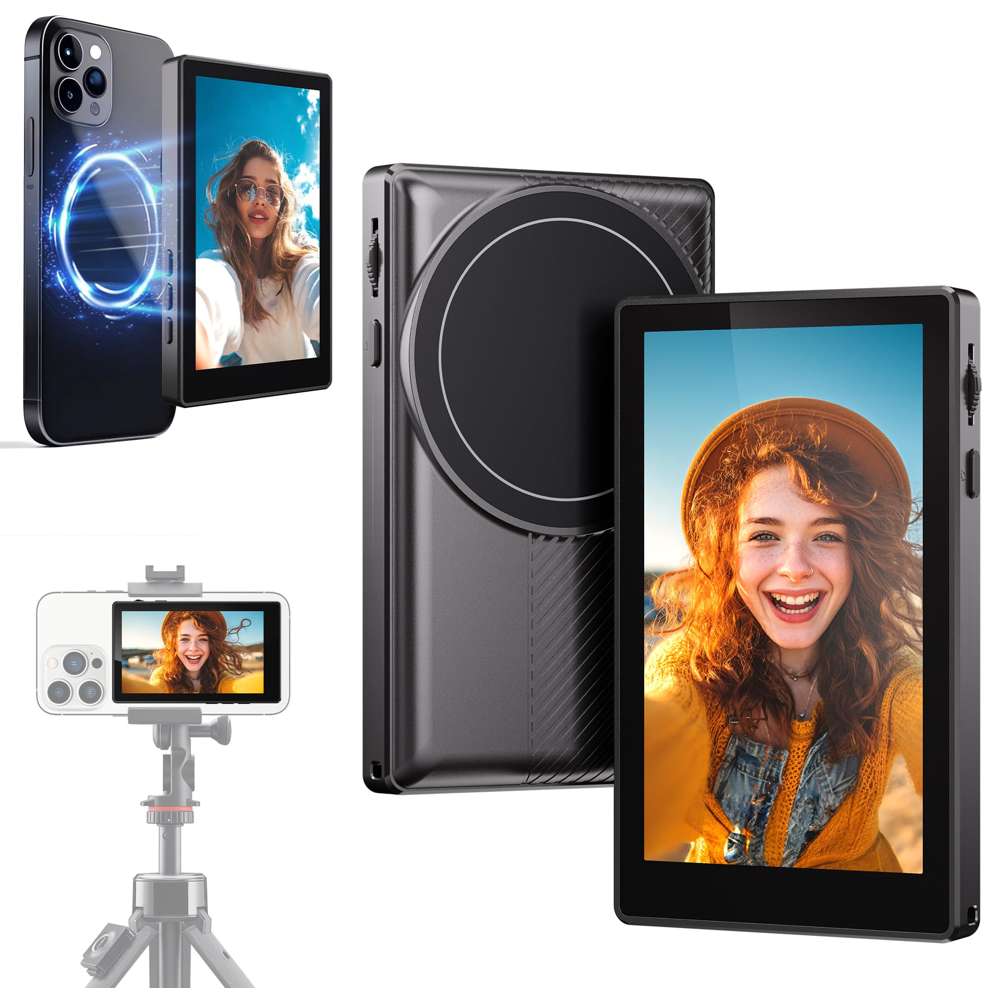 Vlog Selfie Monitor Screen for iPhone & Android, Built-in Speaker & Adjust Focus Wireless Magnetic Phone Vlog Selfie Monitor Screen for Rear Camera, Live Stream for TikTok-picture-31