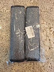 2 PCS Bling Car Seat Belt Covers - Sparkly Leather Shoulder Pads With Rhinestones, Universal Fit (Black)