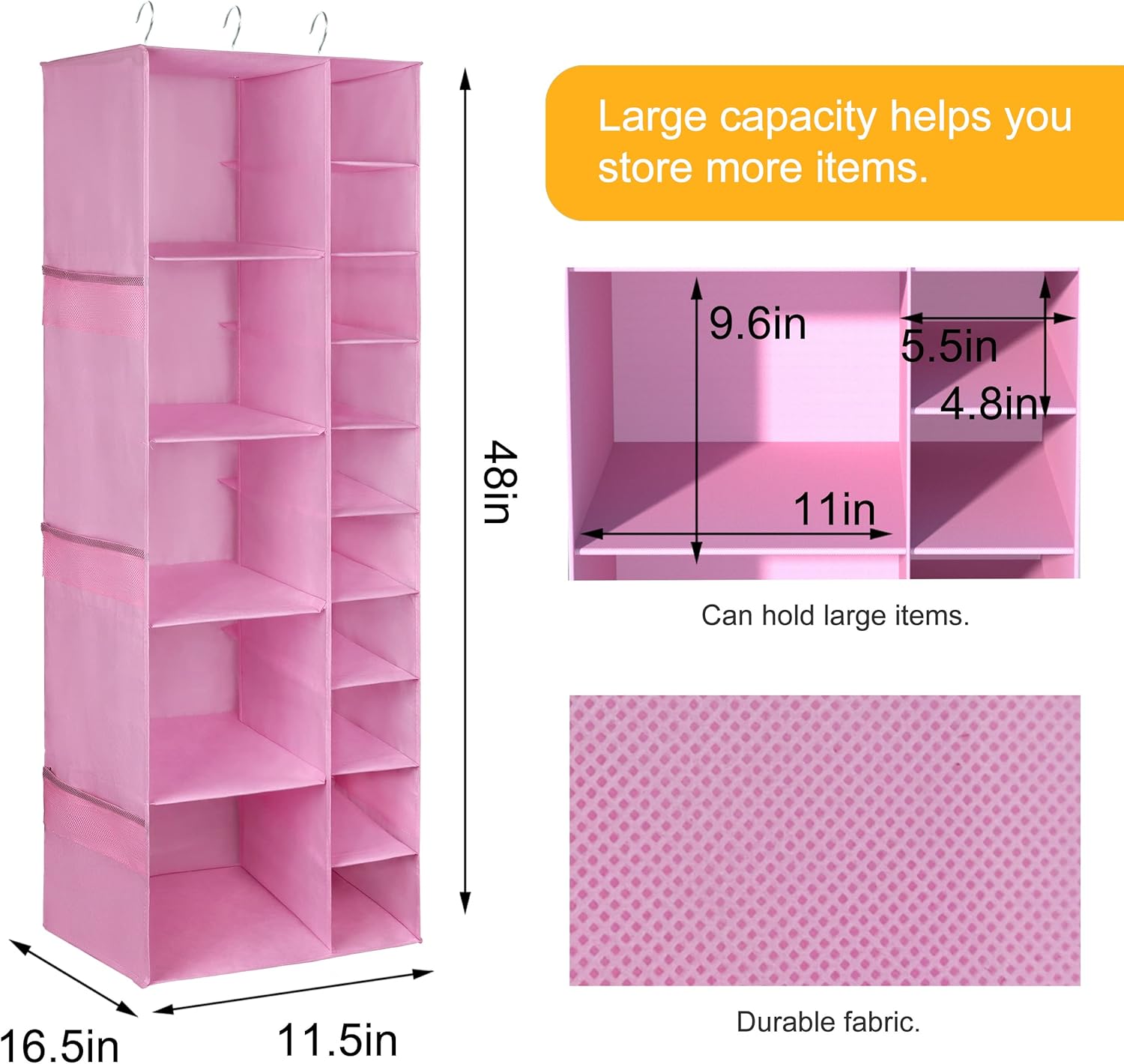 coastal rose Closet Organizers and Storage Shelves, 15 Sections Hanging Shoe Closet Storage Organizer, Space-Saving Shoe Rack Holder Hanger, Pink