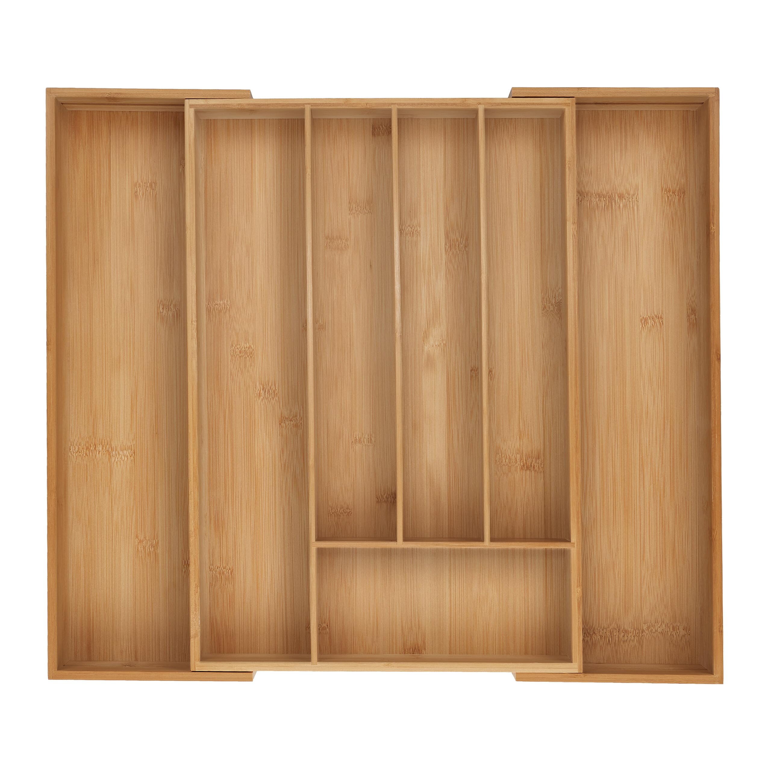 Relaxdays Cutlery Tray, 5-7 Compartments, 6 x 34-56 x 50 cm, Extendable Drawer Organiser, Bamboo, Kitchen, Natural