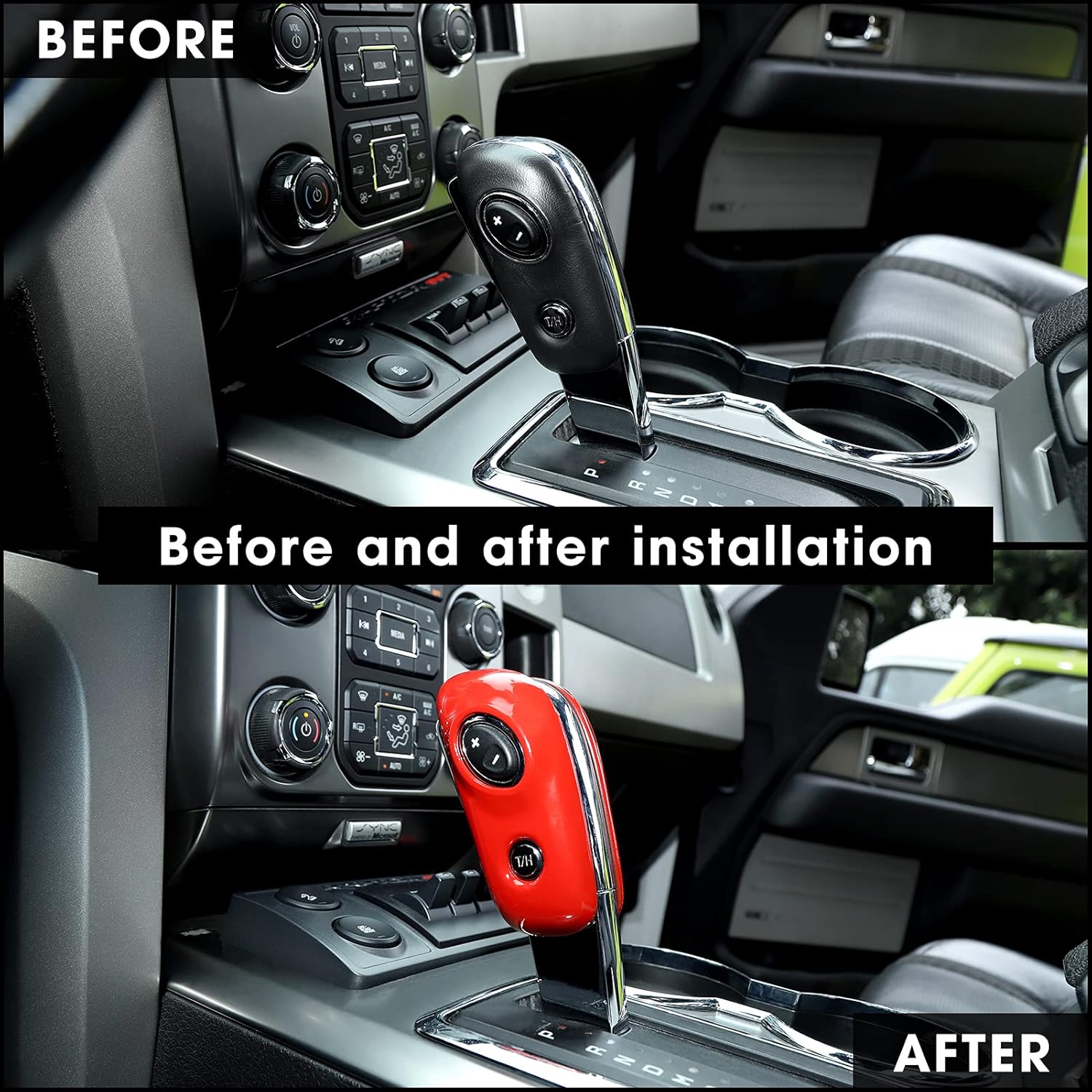 JeCar Red Gear Shift Knob Cover Trim Interior Accessories for 2009-2014 Ford F150 Raptor