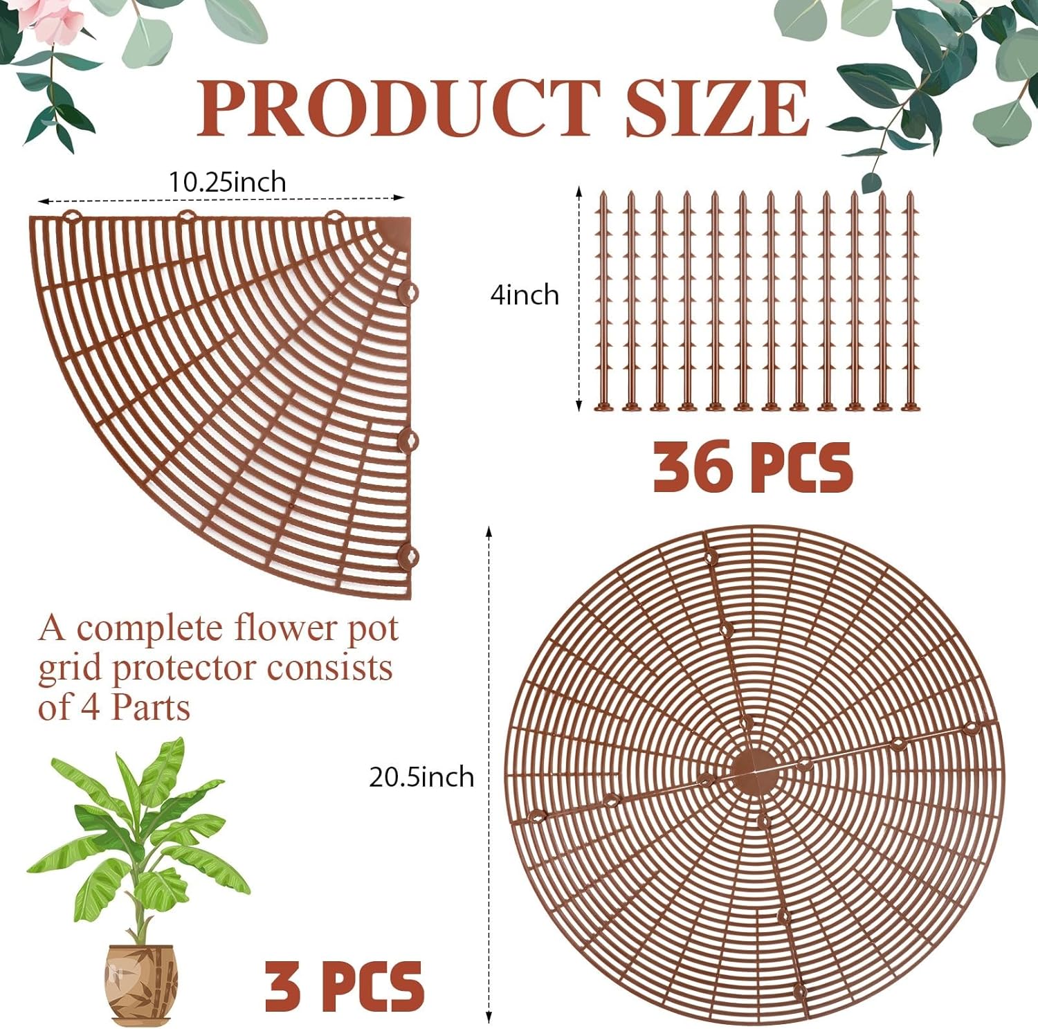 Sawysine 3 Pcs Plant Pot Cover Plant Protector from Animal Flower Pot Grid with Center Cutout Flower Cover Soil Protectors(Coffee,20.5 in)
