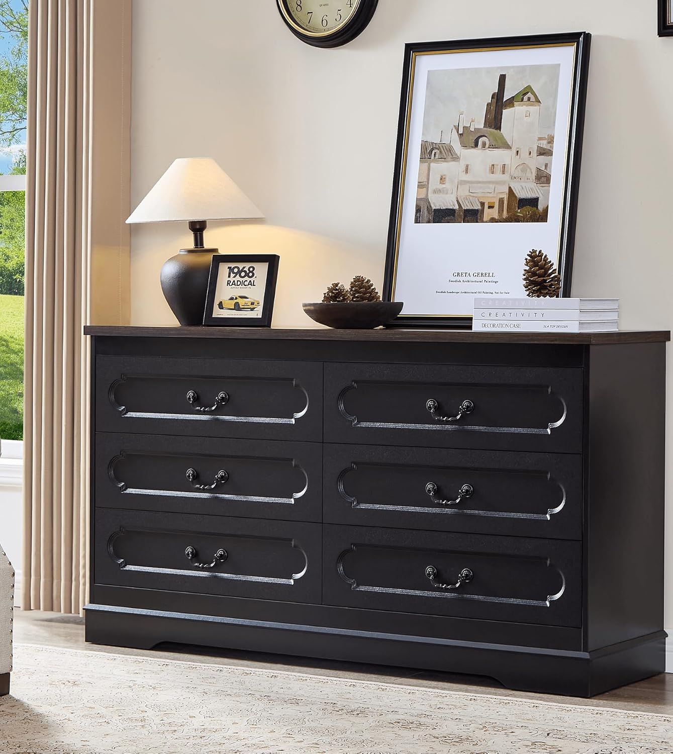 LIDYUK Farmhouse White Wood Dresser for Bedroom 55" Wide 6 Drawer Wooden Chest of Drawers, Rustic Tall Dresser Closet Organizer & Storage Cabinet for Hallway & Living Room