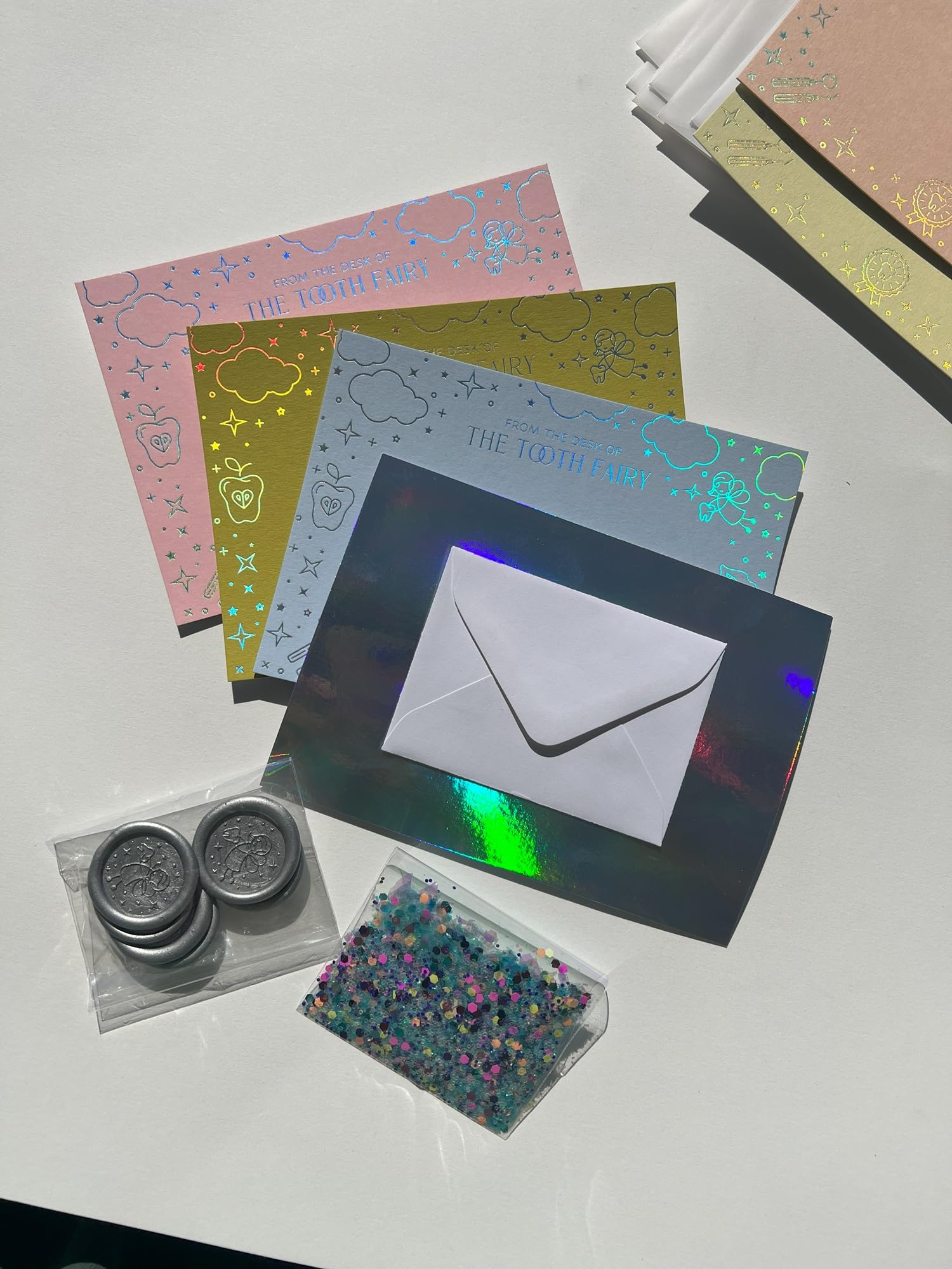 SOLE PAPER CO. Tooth Fairy Lot de 6 cartes holographiques en aluminium