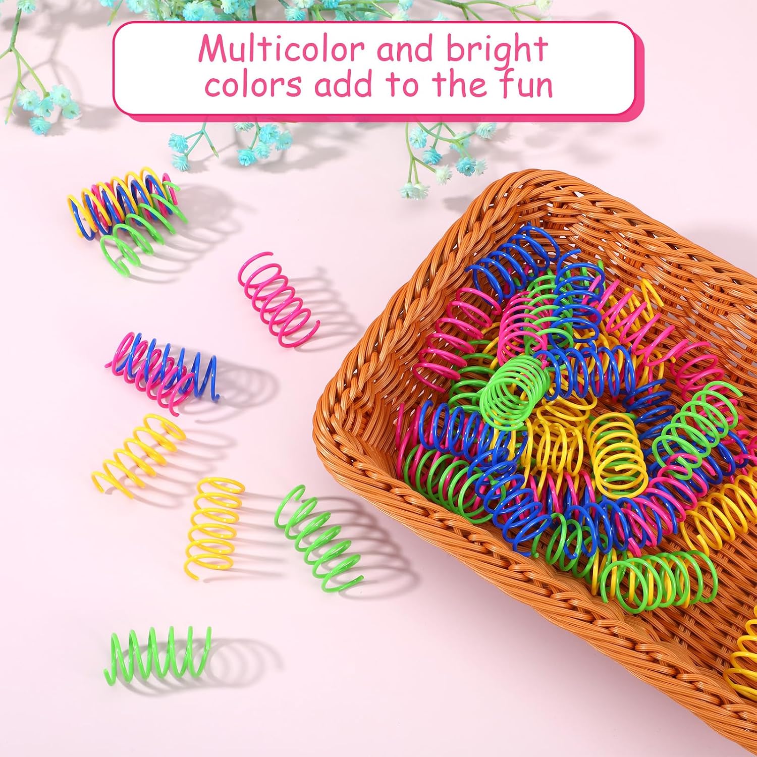 MAQUITA 320 Pcs Cat Spring Toy, Plastic Spiral Coil Toys, Interactive Indoor Hunting Swatting Biting Toys for Kittens, Colorful Springs in Yellow Green Pink Blue