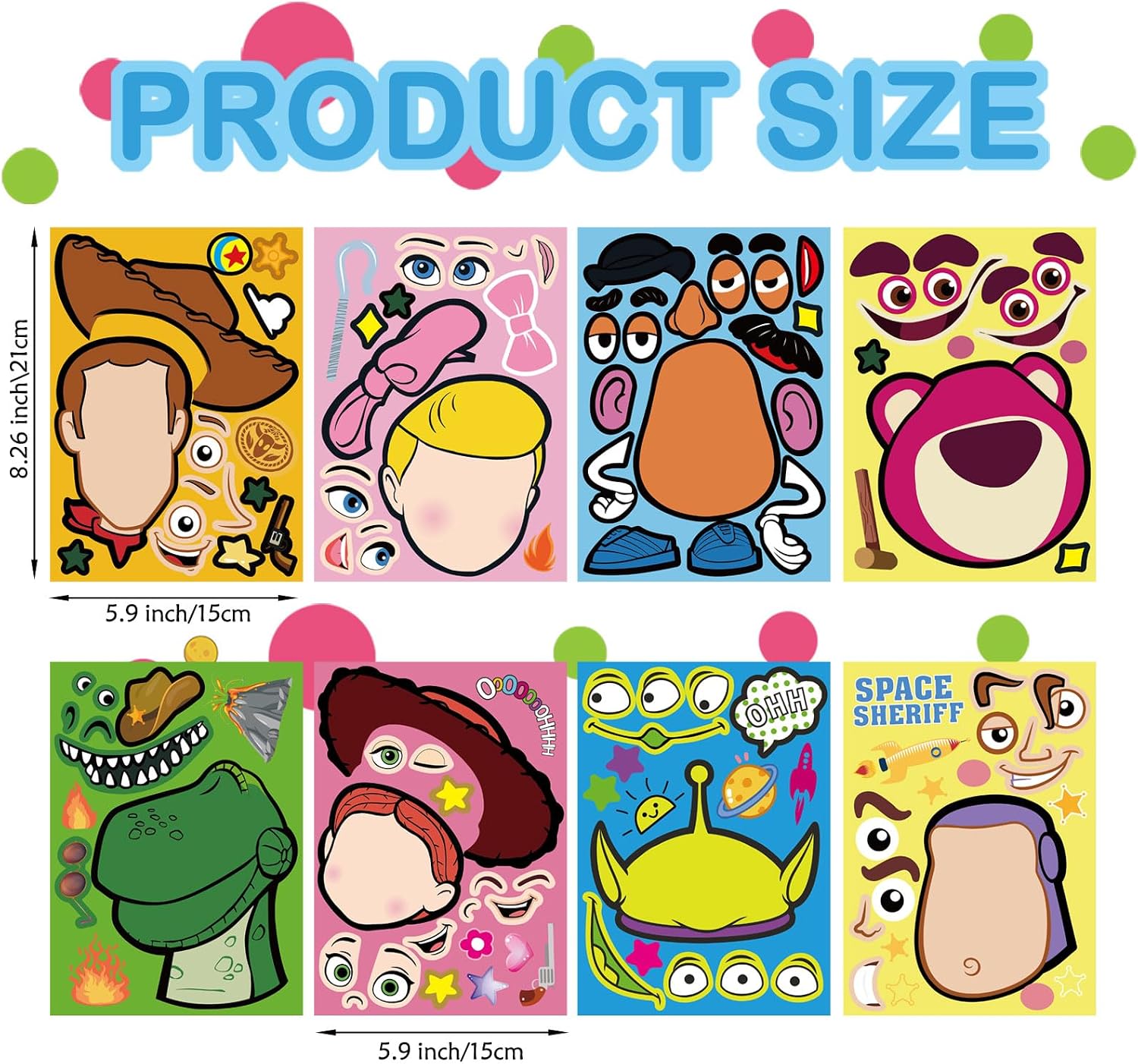 32Pcs Make a Face Toy Story Stickers, Make Your Own Sticker Sheets, Mix & Match 8 Character Designs, Kids Party Favors, Classroom Rewards & Decorations image 2