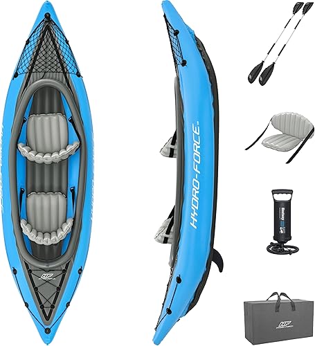 Hydro-Force 9'2" x 34" Ventura Elite X1 Inflatable Kayak Set  Fits 1 Adult  Includes Boat, Aluminum Paddle, Hand Pump, Fins, Seat, Gear Bag, Carry