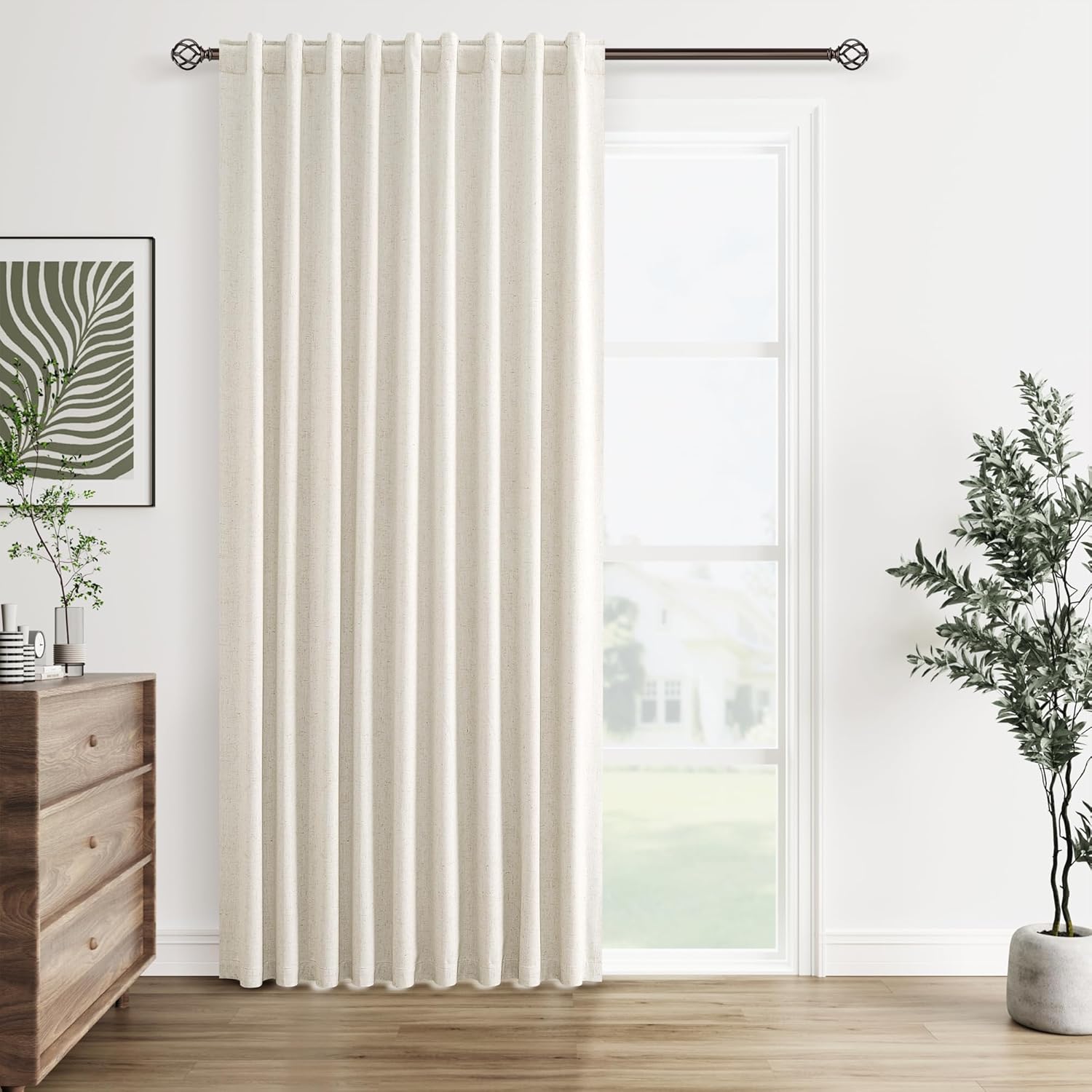 Guken Cream Linen Blackout Curtains 60 Inch Wide by 84 Inch for Living Room Bedroom Back Tab Thermal Insulated 100% Black Out Linen 1 Drapes Room Darkening Window Curtains Natural,1 Panel