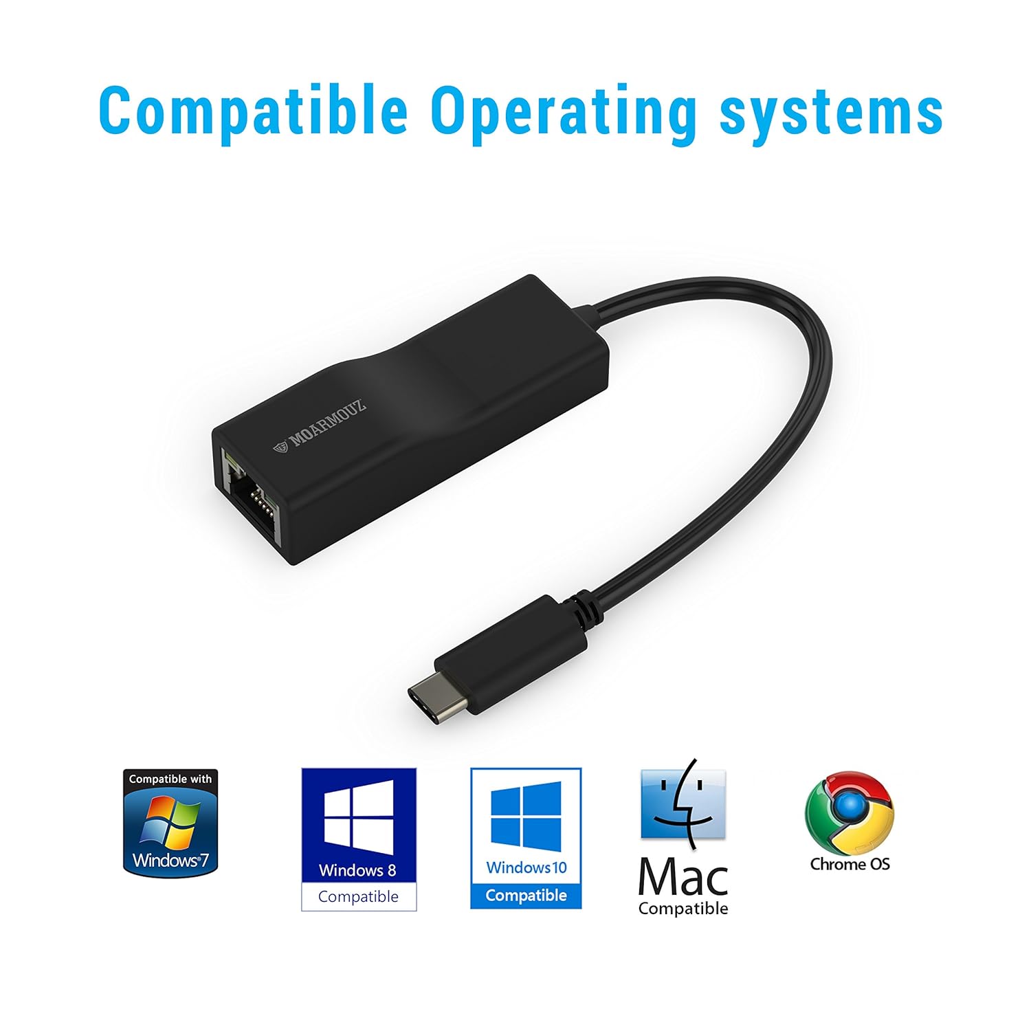 MoArmouz USB 3.1 Type C to Ethernet Adapter & Thunderbolt 3 Port for 2017/2016 MacBook Pro & MacBook (Black)