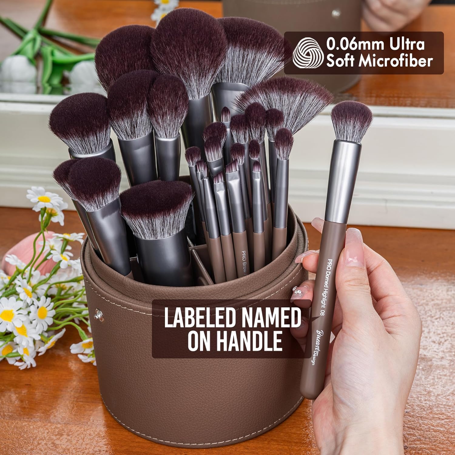 Bueart Design 26 Pcs Chocolate-colored Gift Makeup Brushes Set with Extra Large Holder,Elegant Make up Brushes for Foundation,Face Blending Powder, Contour, Highlight, Concealer, Eyeshadow - Image 3