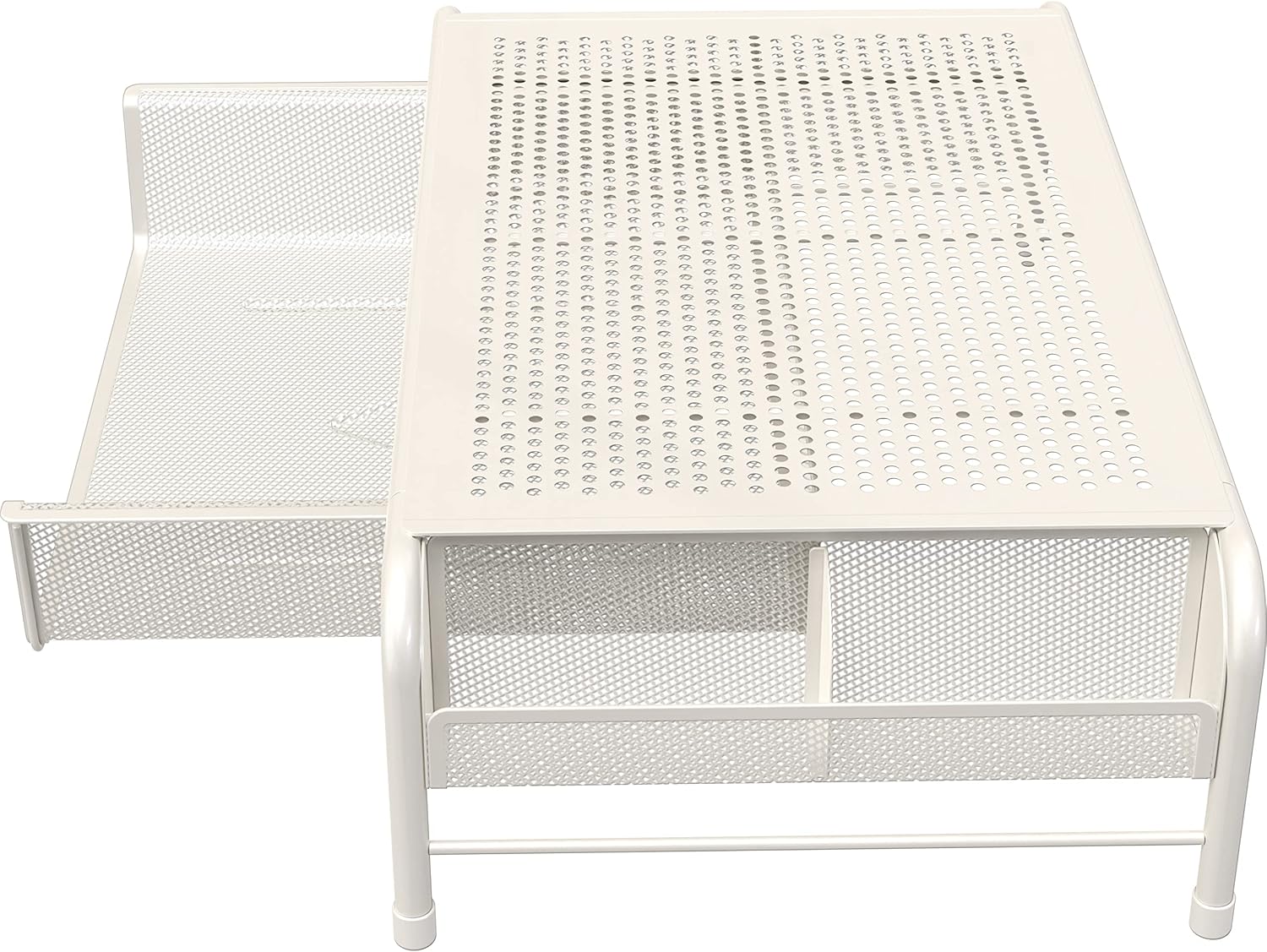 Simple Houseware Metal Desk Monitor Stand Riser with Organizer Drawer, White