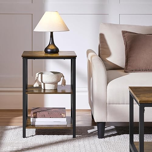 Miniatura 19 de Yaheetech Mesas auxiliares industriales, mesas auxiliares de 3 niveles con estantes de almacenamiento para sala de estar, mesas de sofá de diseño en