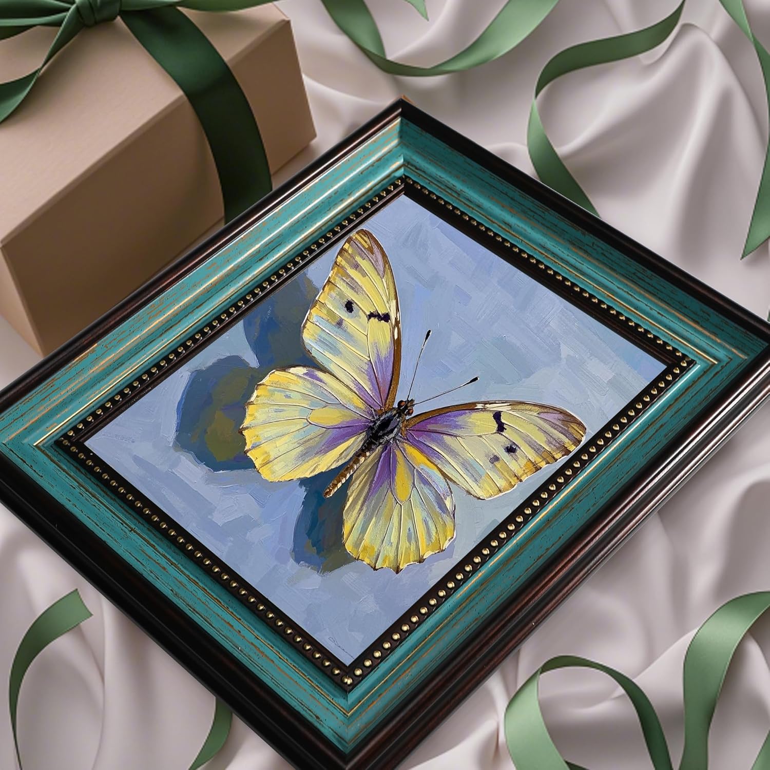 8x10 Picture Frame Vintage Distressed Blue Picture Frames with Gold Beads 8 by 10 Photo Frame for Retro Home Wall Desk Display Decor Family Mom Grandma Mothers Day Birthday Gifts