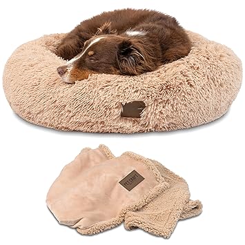 Pet Craft Supply Ultra Plush Calming Anti-Anxiety Pet Bed - Includes Super Soft Comfort Blanket - Great Medium Dog Bed Small Dog Bed Cat Bed Puppy Bed