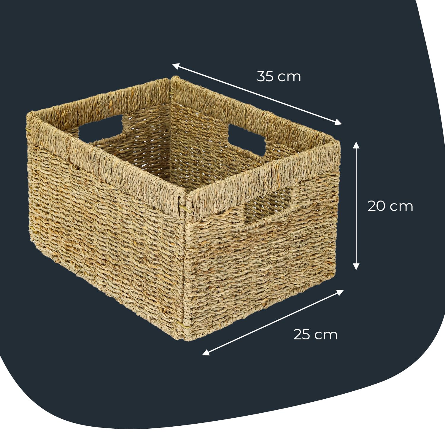 HMF Opbergmand geschikt voor Billy kast, mand gevlochten van zeegras met drie handgrepen | 35 x 25 x 20 cm | Naturel