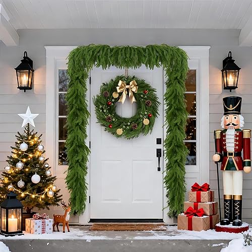 Miniatura 4 de 2 guirnaldas de pino Norfolk de 6 pies, guirnaldas artificiales para decoración de Navidad al aire libre en interiores, guirnalda de cedro de tacto