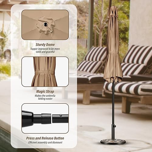 Vista 10 de Simple Deluxe Sombrilla de patio de 9 pies con botón de inclinación/manivela