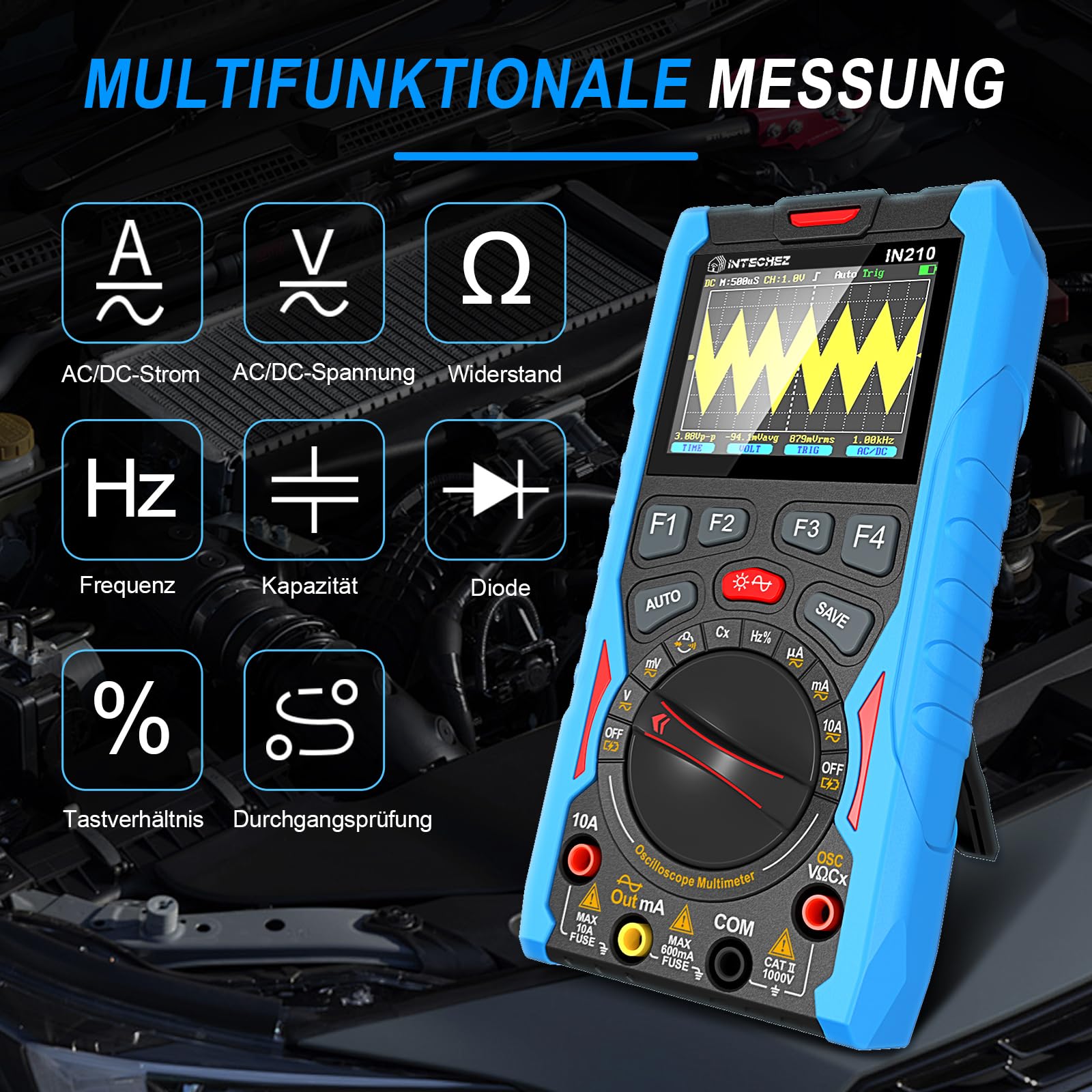 IN210 Digitales Oszilloskop-Multimeter – 12 MHz, 50 Msps, 6000 Counts, True RMS, Signalgenerator, 2,4"-Display, für Elektronikreparatur, Labor, DIY und Ausbildung