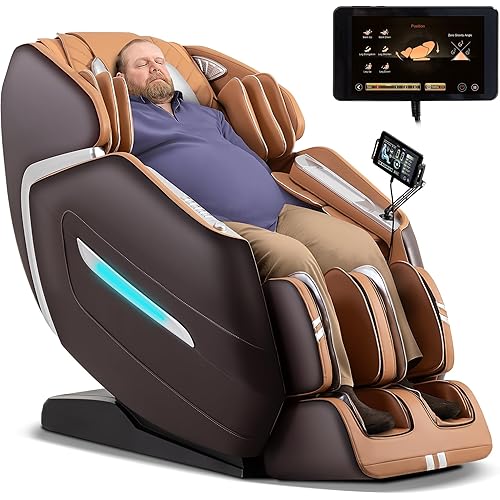 MassaMAX A580 2026 4D Massage Chair for Big & Tall People Full Body Massage Up to 6'10" & 500 lbs, Yoga Stretch, AI Voice Control, 22 Modes, 59" SL Track, Auto Footrest Extension, and Heating (Brown)