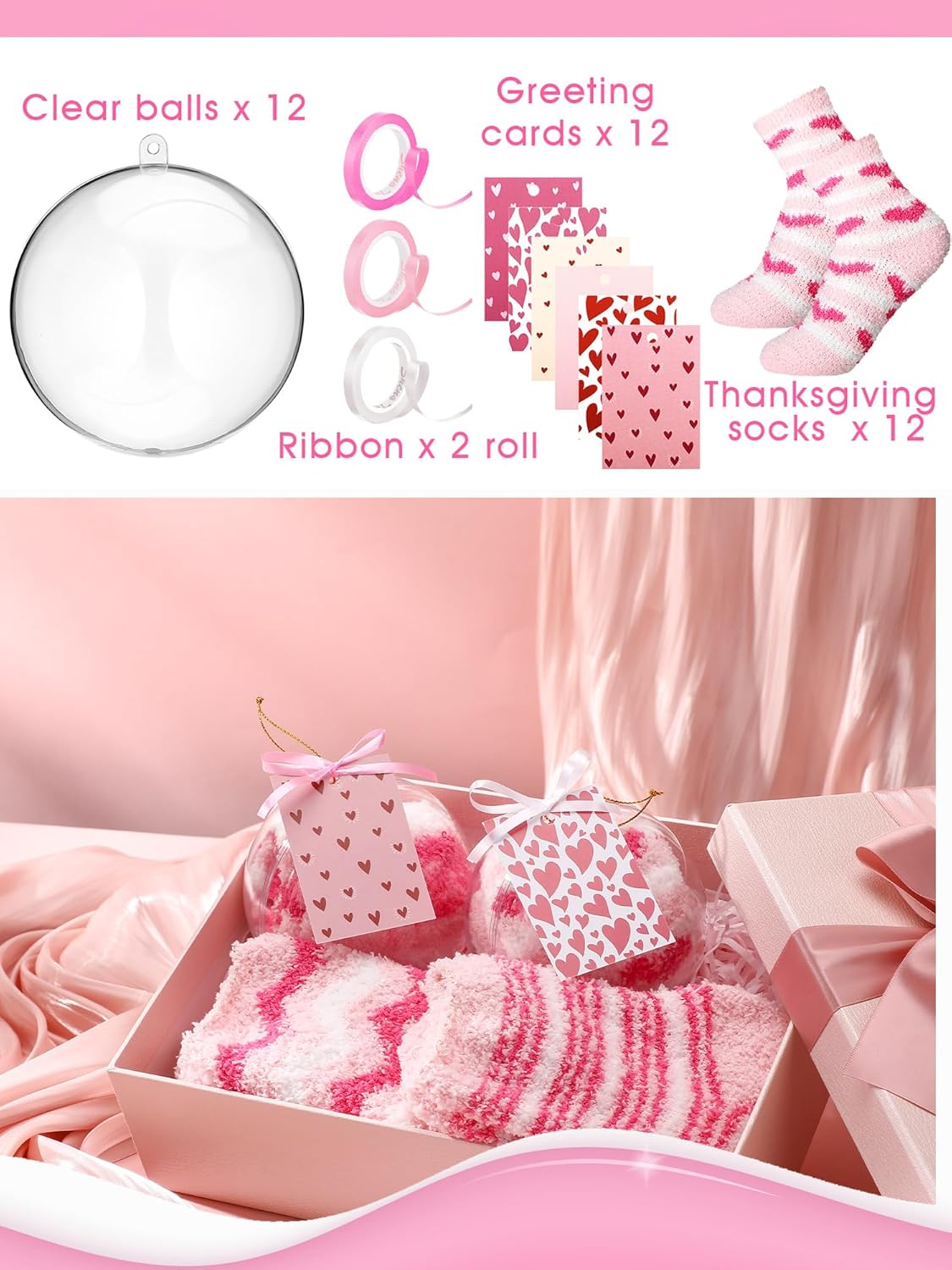 Cutecrop 12 Pairs Valentine's Day Fuzzy Socks Gift for Women Pink Heart Socks Gifts for Valentines