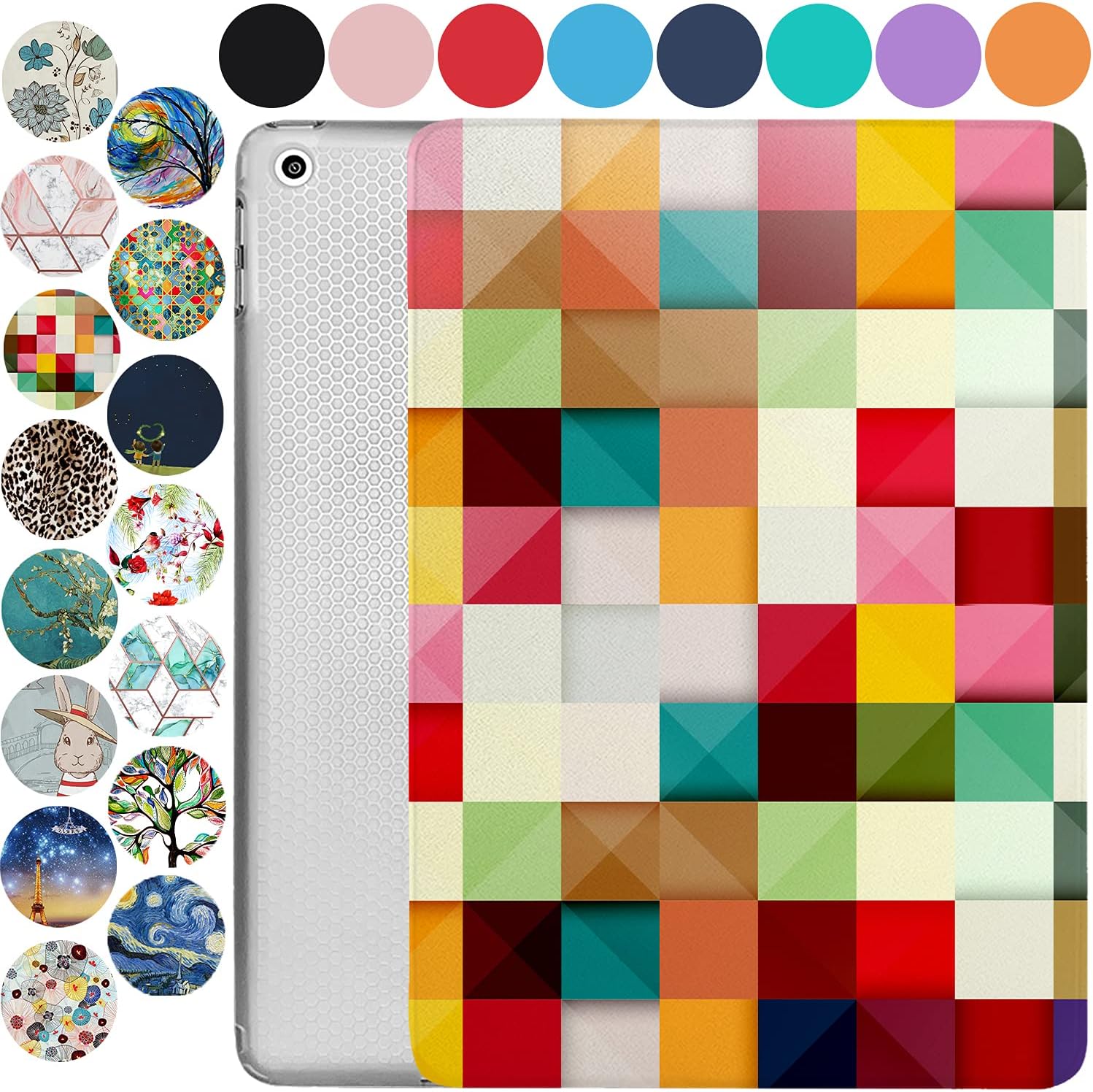 iPad mini 8.3 Inch 6 Gen [ Mini 6th Gen 2021 ] A2567 A2568 A2569 MK893LL/A MK8E3LL/A MK8C3LL/A Trifold Printed Slim Adjustable Stand Feature Case with TPU Heat Dissipation Back - Color Grid